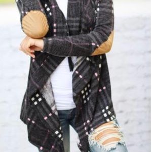 SALE//Plaid Elbow Patch Asymmetric Cardigan